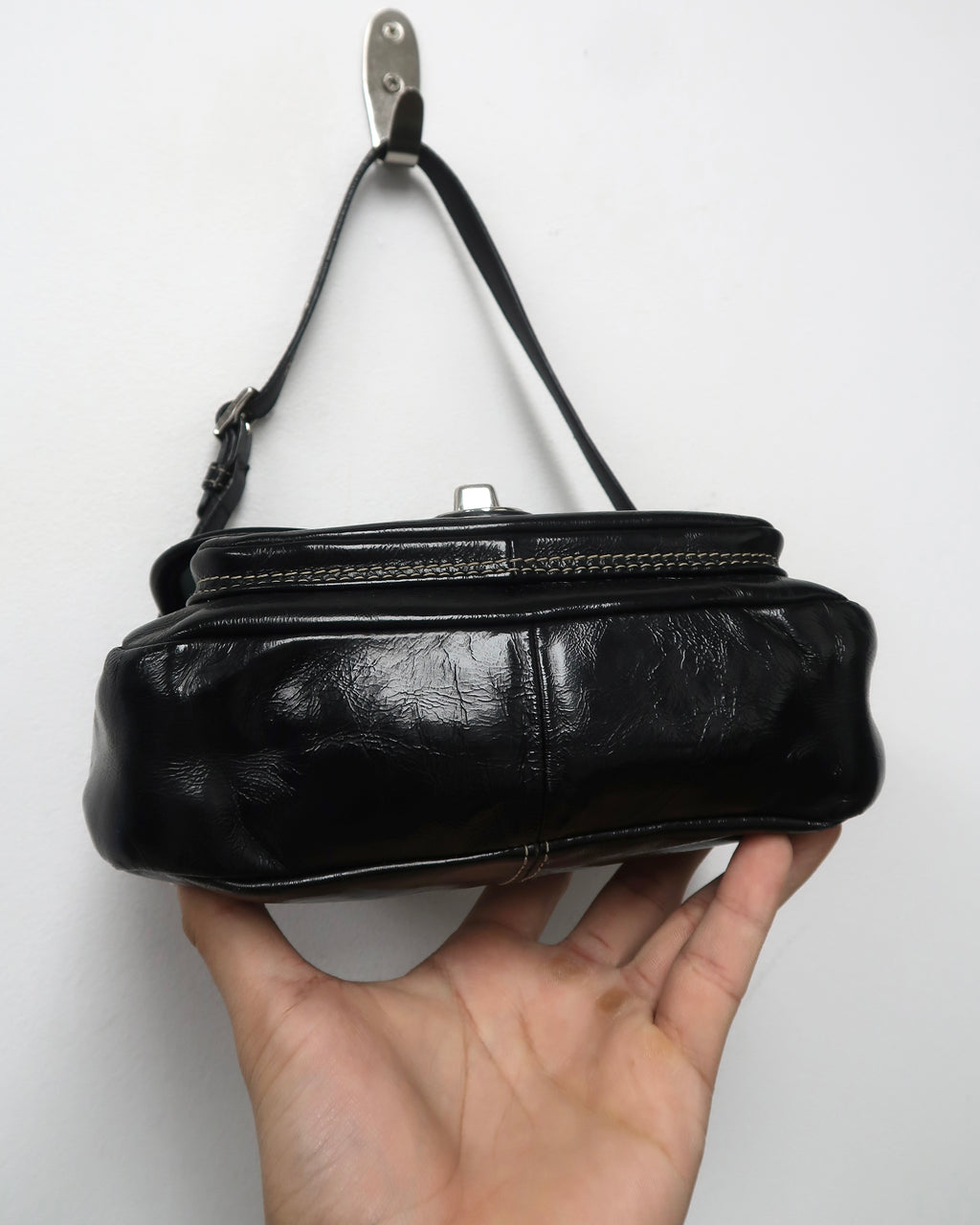 Vintage Coach black Patent Leather Flap Shoulder Bag