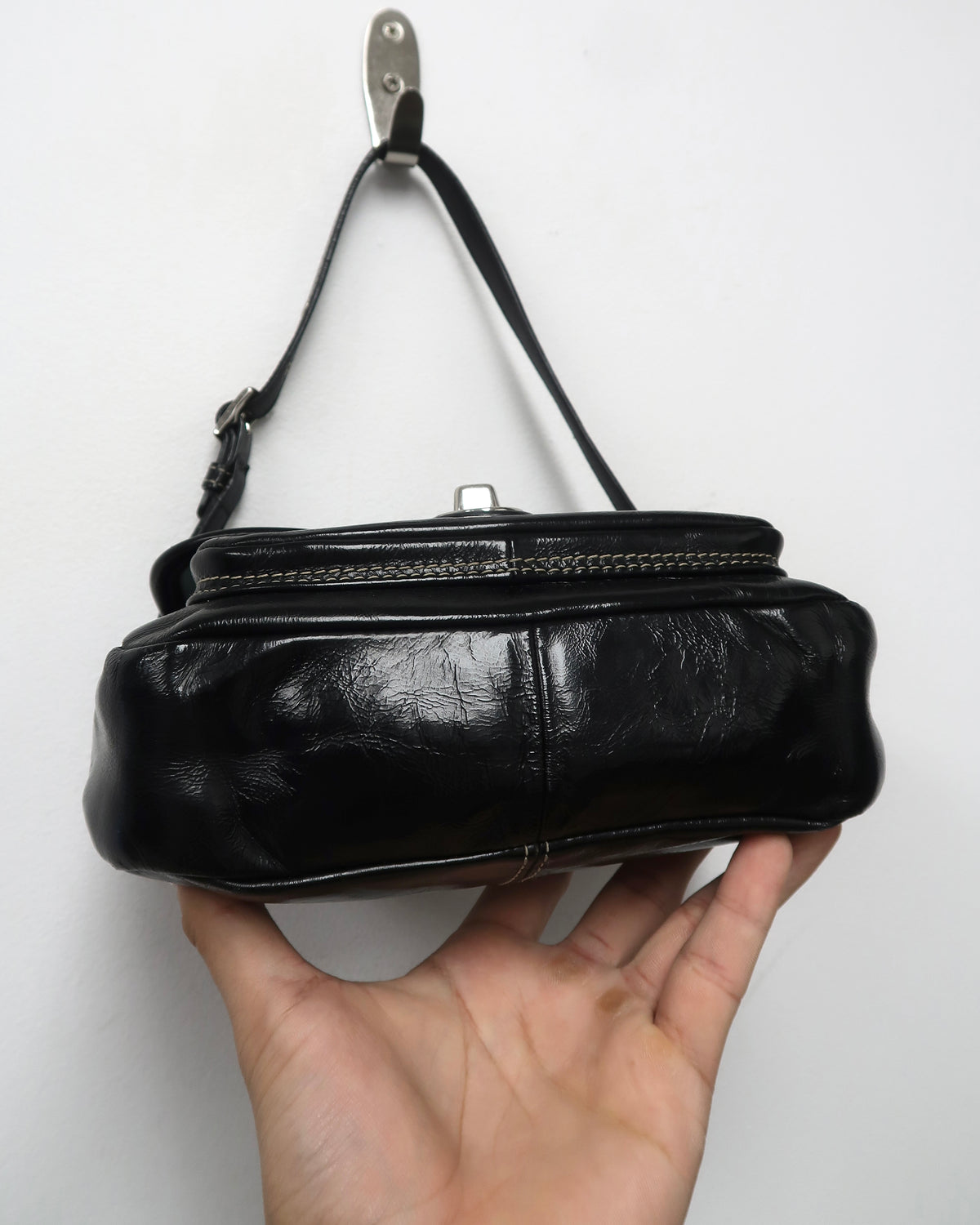 Vintage Coach black Patent Leather Flap Shoulder Bag